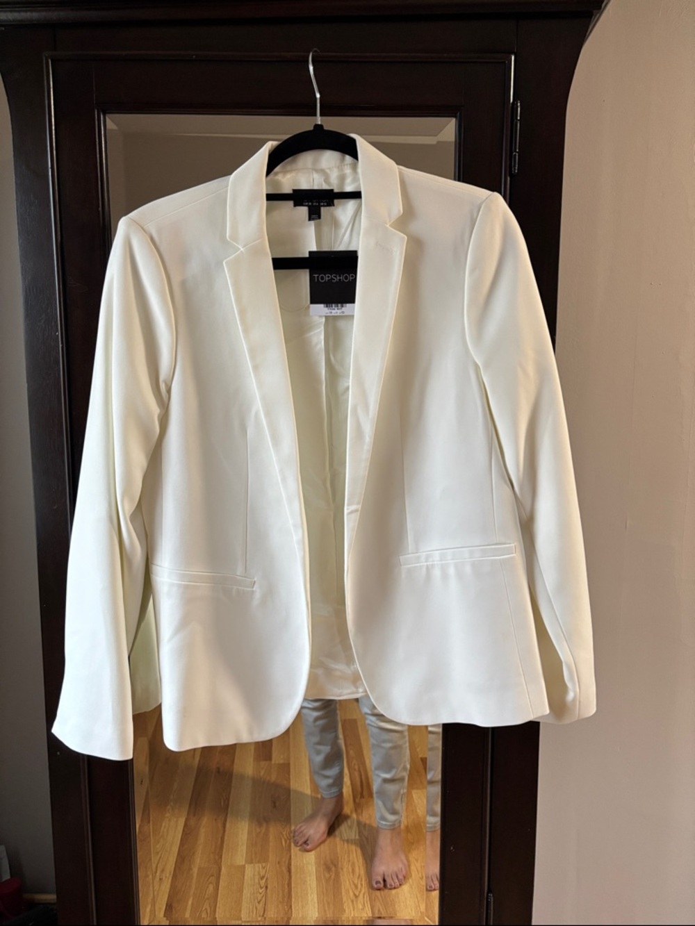 Topshop Cream Fitted Notch-Lapel Blazer